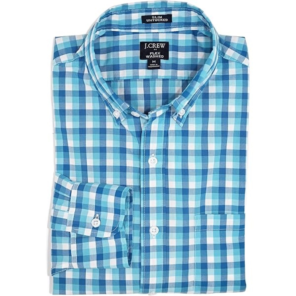 J.CREW Men’s Slim Fit Button-Down Shirt – Teal & White